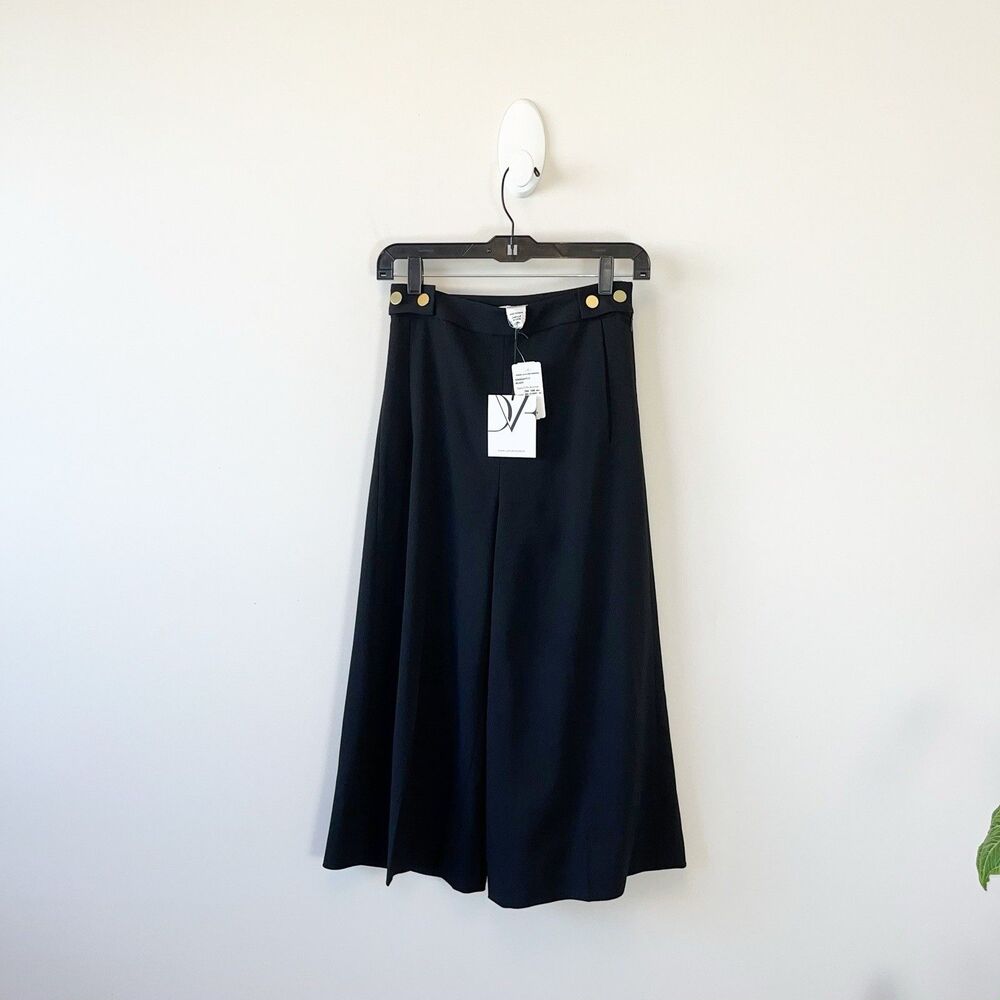 Diane Von Furstenberg Black Wide Leg Acmi Clean Gaucho Pants Size 0/XS NWT's
